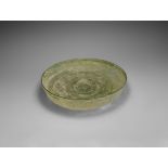 Large Roman Green Glass Bowl with Foot