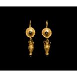 Roman Gold Earrings with Amphora Drops