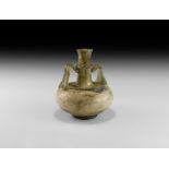 Roman Green Glass Double-Handled Vessel