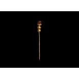 Roman Gold Pin with Carnelian Finial