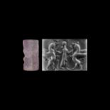 Western Asiatic Amethyst Cylinder Seal with Gryphons