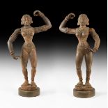 Indian Wooden Dancer Statue Pair