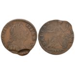 George III - 1775 - Contemporary Counterfeit Partial Brockage Halfpenny