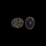 Western Asiatic Scaraboid Stamp Seal with Figural Scene