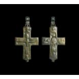 Byzantine Reliquary Cross Pendant with Saints