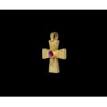 Post Medieval Gold Cross Pendant with Ruby