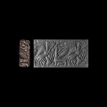 Western Asiatic Mitannian Cylinder Seal with Winged Quadrupeds