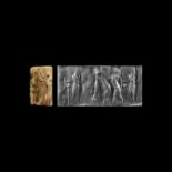 Western Asiatic Old Akkadian Cylinder Seal with Contest Scene