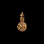 Medieval Gilt Horse Harness Pendant with Lion