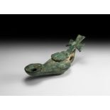 Byzantine Oil Lamp with Cross Handle