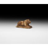 Western Asiatic Bone Crouching Lion Figure