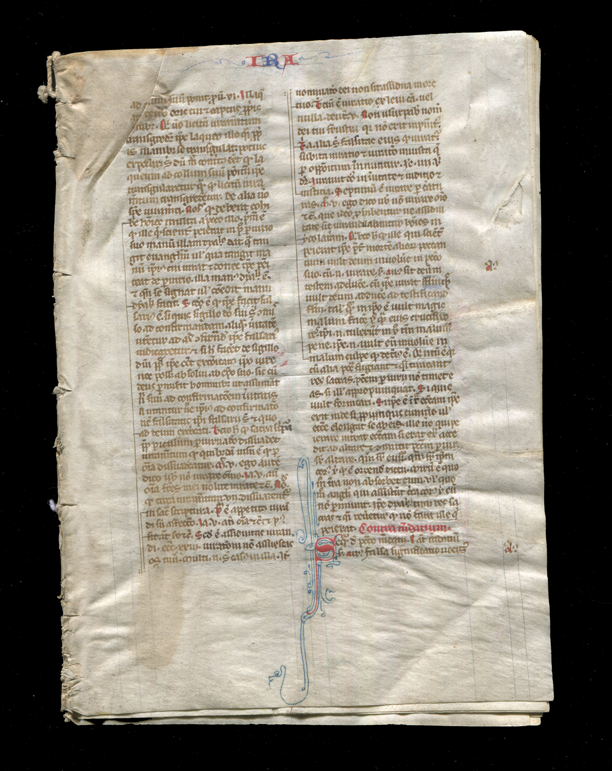 MANUSCRIPT. A sixteen page manuscript fragment of Seneca's 'De Ira' on vellum, probably late 15th or