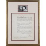 AUTOGRAPHS. A printed document signed by Queen Elizabeth II and Prince Philip, dated 1974,