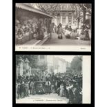 A collection of 40 printed postcards of towns and villages in France, including postcards titled '