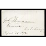 AUTOGRAPH. A business card for General William Tecumseh Sherman, when Commander in Chief of the U.S.