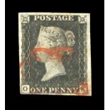 A Great Britain 1840 1d black stamp with 4 margins and red Maltese cross cancel.Buyer’s Premium 29.