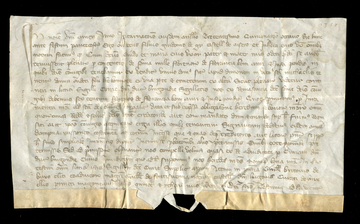 DOCUMENTS. A Charles IV of France manuscript document on vellum dated 29 April 1324, relating to a - Image 4 of 6