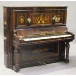 A late 19th century rosewood upright piano by Ascherberg, overstrung, frame number 2745, the case