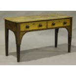 A George III satin mahogany side table, possibly Colonial, the moulded top above two short drawers