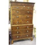 A George III mahogany chest-on-chest, the dentil moulded pediment above two short and six long