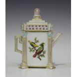 A small Meissen porcelain teapot and cover, late 19th century, outside factory decorated, of