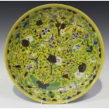 A Chinese famille verte enamelled biscuit porcelain circular dish, mark of Xuande but late Qing