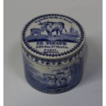 A Creil et Montereau French pottery blue printed pot lid and base, 19th century, the lid detailed '