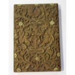 An Indian carved sandalwood rectangular card case, late 19th century, each side decorated in