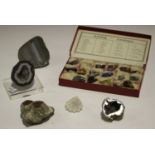 A mid-20th century cased set of seventeen mineral specimens, all numbered and with a detailed list