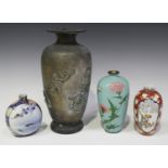 A Japanese musen cloisonné enamel vase, Meiji period, of shouldered tapering form, decorated with