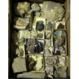 A selection of mineral specimens, including a large corner section of agate, height 15cm, and