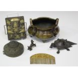 A group of Chinese and Tibetan metalwork, 19th century and later, comprising a Tibetan copper and