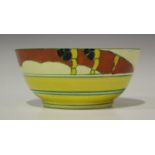 An Art Deco Clarice Cliff Fantasque Solitude pattern circular bowl, black printed mark to base,