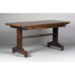 A William IV rosewood library table, fitted with two frieze drawers, the block supports united by