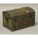 A modern medieval style softwood and iron bound dome topped trunk with removable tray and carrying