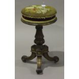 A mid-Victorian walnut and gilt metal mounted revolving piano stool by Cope & Collinson, the