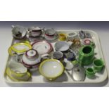 A German enamelled part child's tea set and a group of other porcelain teawares (playwear and