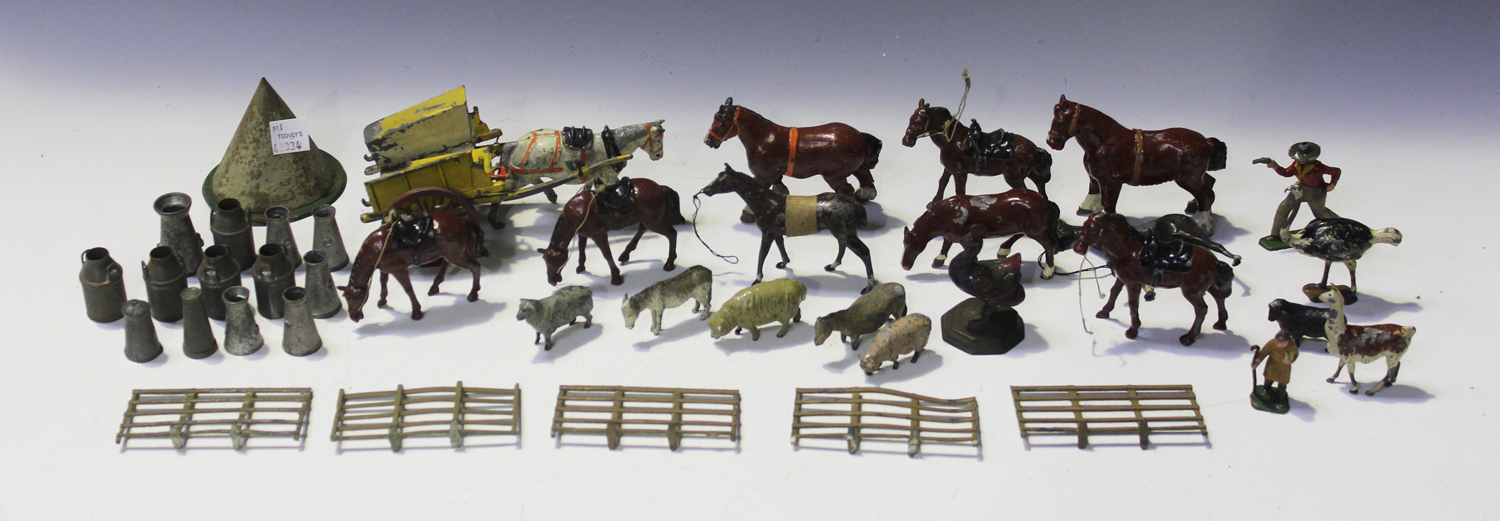 A collection of Britains and other lead figures and accessories, including farm animals, various