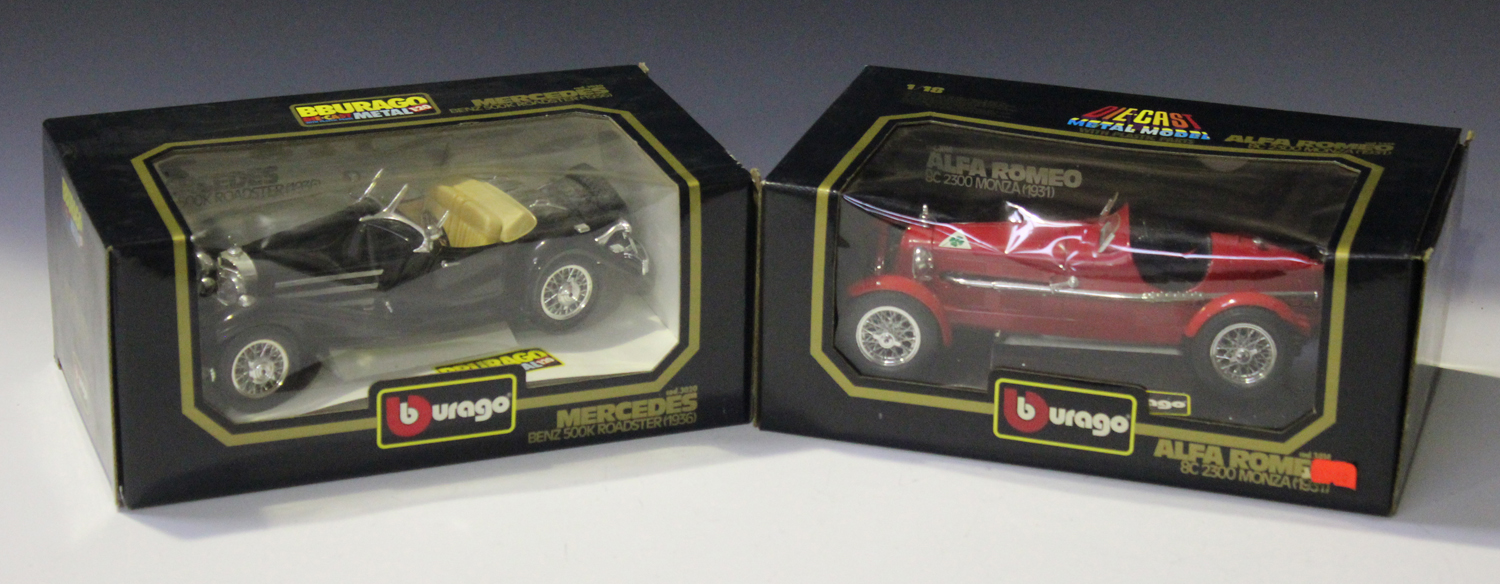 A collection of Bburago and other 1:18 scale model cars, including a Ferrari F50, other Ferraris,