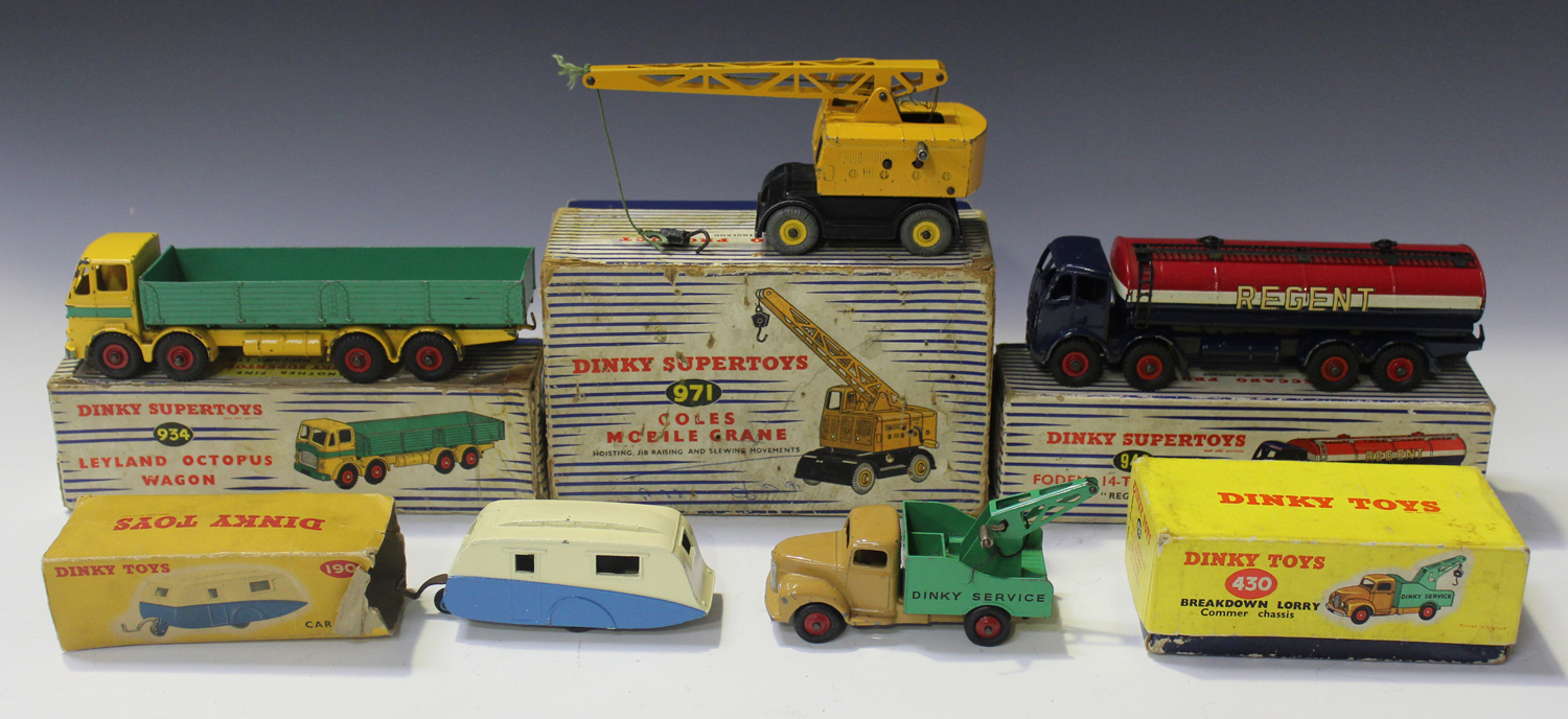 A collection of Dinky Toys and Supertoys cars and commercial vehicles, including a No. 934 Leyland