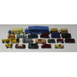 A collection of Moko Lesney Matchbox Series 1-75 vehicles, including a No. 17A Bedford removals van,