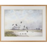 Elizabeth Gray - Canadian Geese in a Wetland Landscape, 20th century watercolour, signed, 52cm x