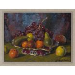 John Whitlock Codner - Still Life with Apples, Grapes, Oranges and Pears in a Bowl, 20th century oil