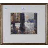 Trevor Chamberlain - 'Under the Pier, Greenwich', watercolour, signed recto, titled verso, 19cm x