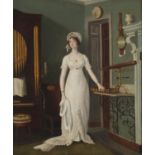 British School - Full Length Portrait of a Lady in an Interior, identified as Laura Matilda Kerr,