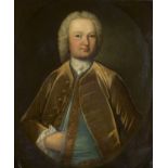 Circle of Thomas Hudson - Half Length Portrait of a Gentleman wearing an Embroidered Waistcoat and