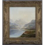 Charles Leslie - Highland Landscape with Figures on the Bank of a Loch, oil on canvas, signed and