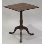 A George III oak tip-top wine table, the square top on a turned column and tripod legs, height 67cm,