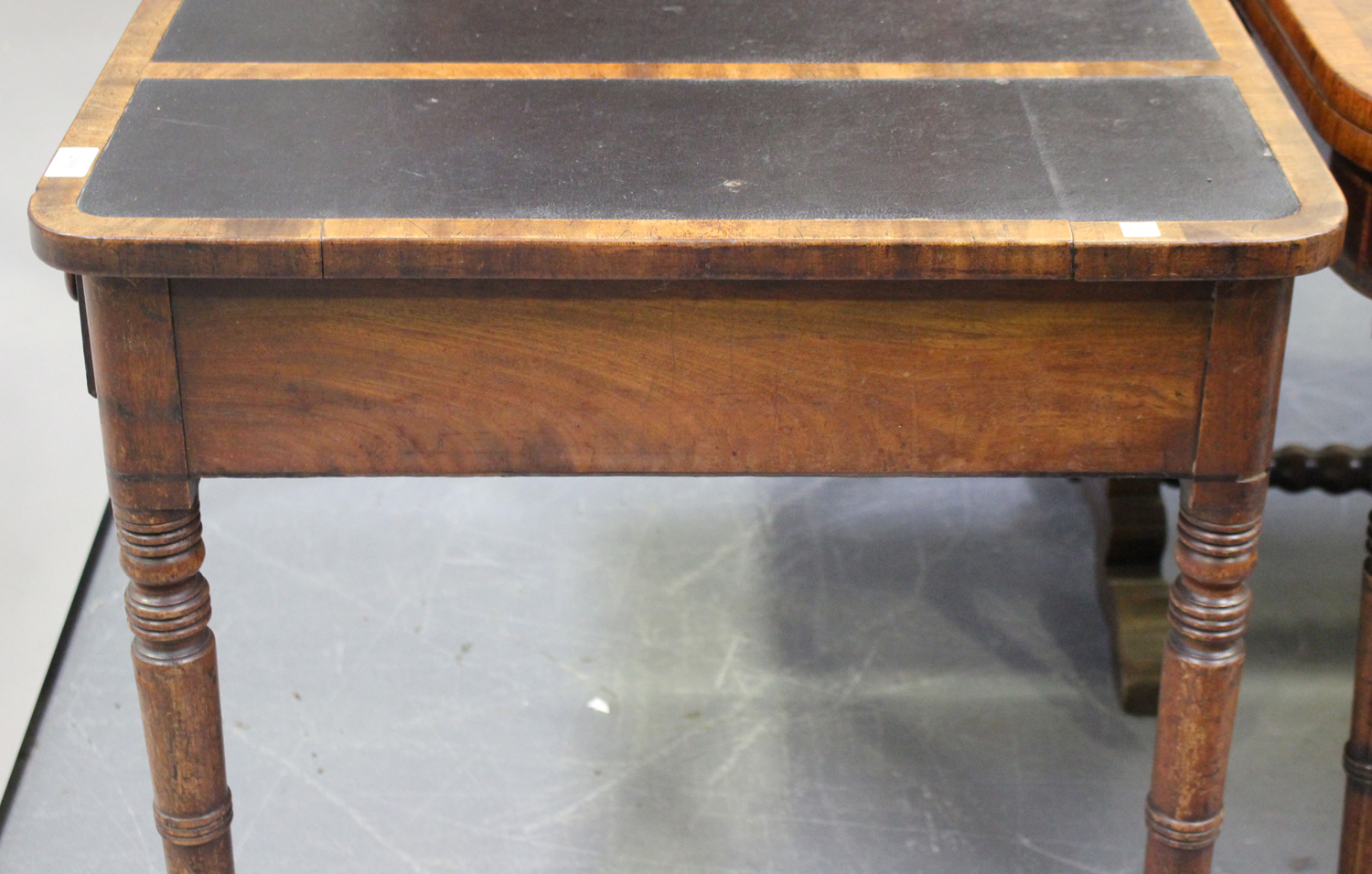 A late George III mahogany writing table with ebony banded borders, the top inset with three black - Image 2 of 2