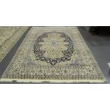 A Nain carpet, Central Persia, modern, the midnight blue field with a large shaped reserve and